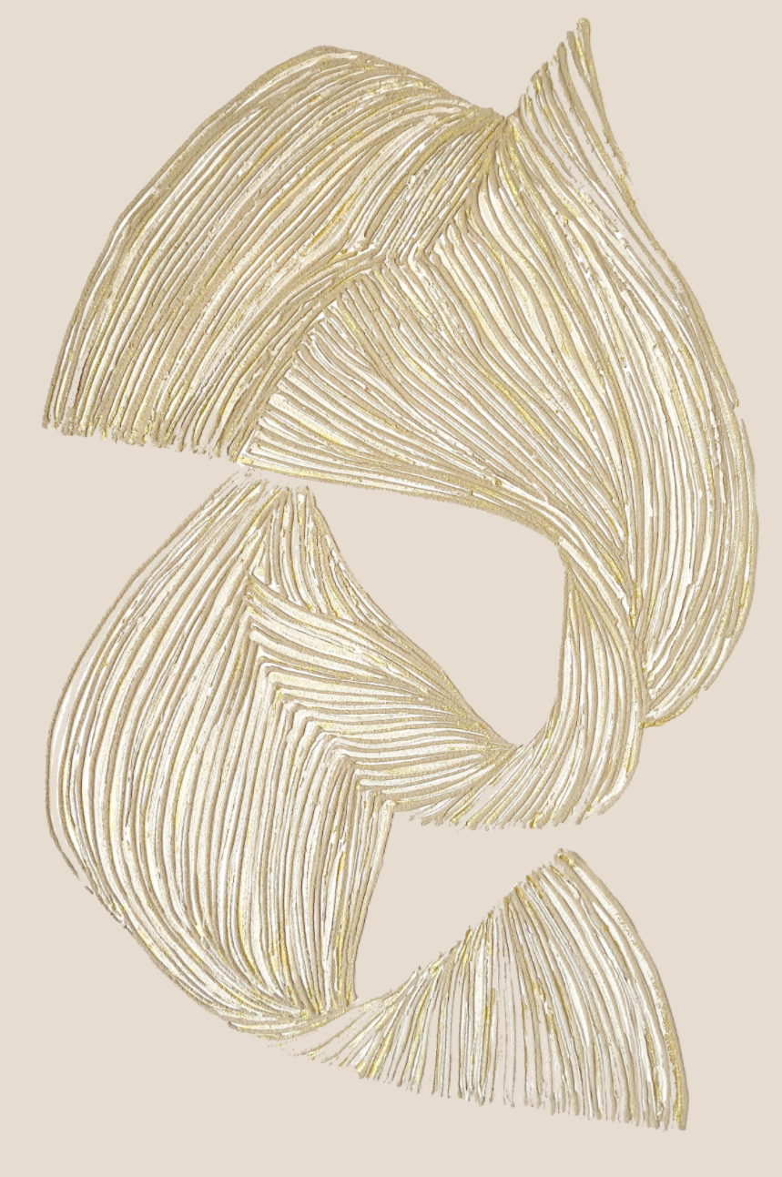 Real tall abstract relief artwork with sculptural ivory lines